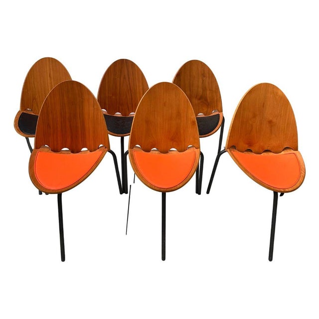 (6) set of "a6" chairs, joseph-andré motte for steiner, wood and leather, 2000s – france model: a6 designer: joseph-andré...