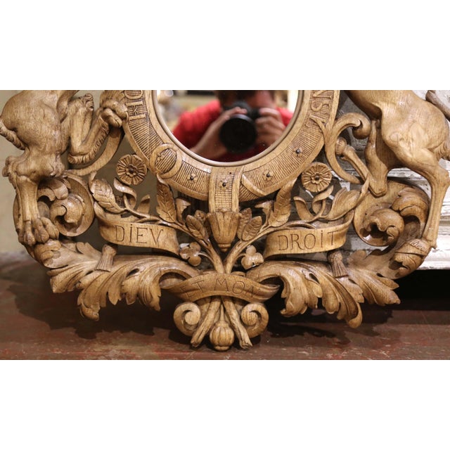 Mid-19th Century French Black Forest Bleached Oak Royal Coat of Arms Mirror For Sale - Image 4 of 11