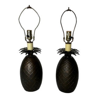 1960s Vintage Pair of Bronze Pineapple Table Lamps For Sale