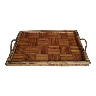 Vintatage Bamboo Serving Tray For Sale