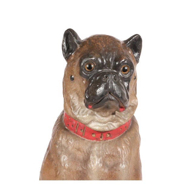 Life-Size Austrian Terracotta Pug Dog with Glass Eyes, 19th Century Every room needs one resident who never misbehaves....