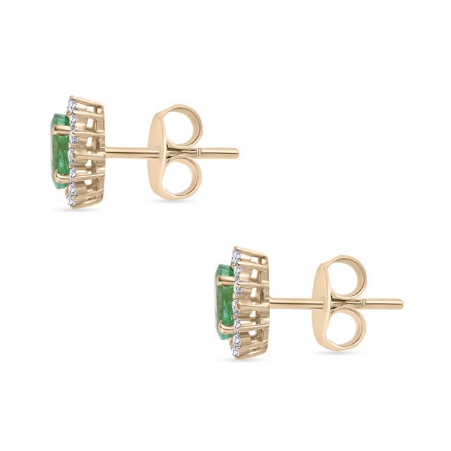 Not Yet Made - Made To Order Certified Emerald and Diamond Halo Contemporary Earrings Studs- a Pair For Sale - Image 5 of 12
