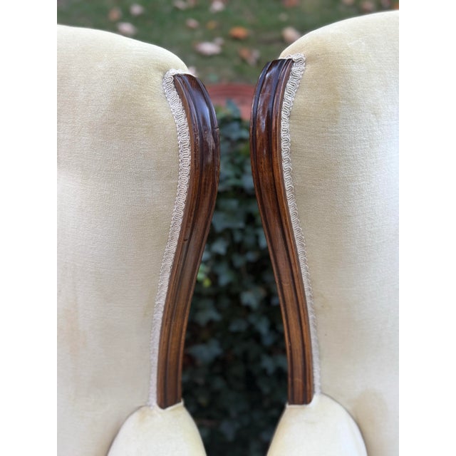 Vintage Louis XVI Upholstered Regency Wingback Chairs - A Pair For Sale - Image 4 of 12
