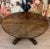 19th century circular dining room table in walnut top with extension belt turned legs with X-shaped struts topped by a...