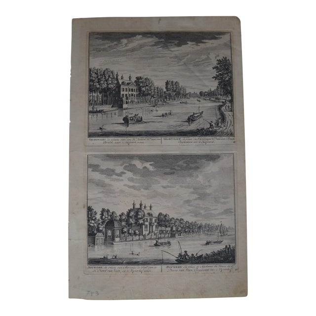 Amsterdam, 1719 Two Engravings on One Sheet : Vechtvliet and Hofwerk For Sale