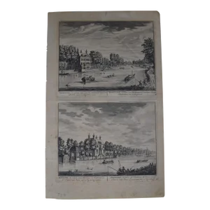 Amsterdam, 1719 Two Engravings on One Sheet : Vechtvliet and Hofwerk