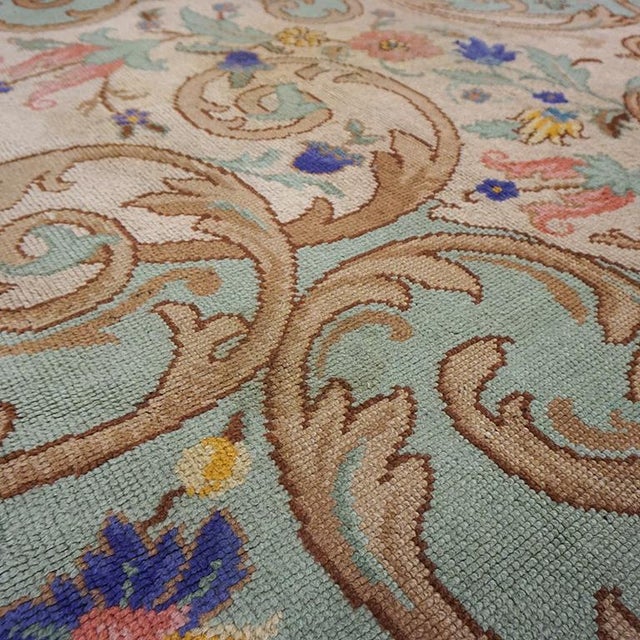 1930s 1930s Green Floral Antique Irish Donegal Arts & Crafts Rug 9' 6"x 14' 6" Knotted Pile Wool Carpet For Sale - Image 5 of 7