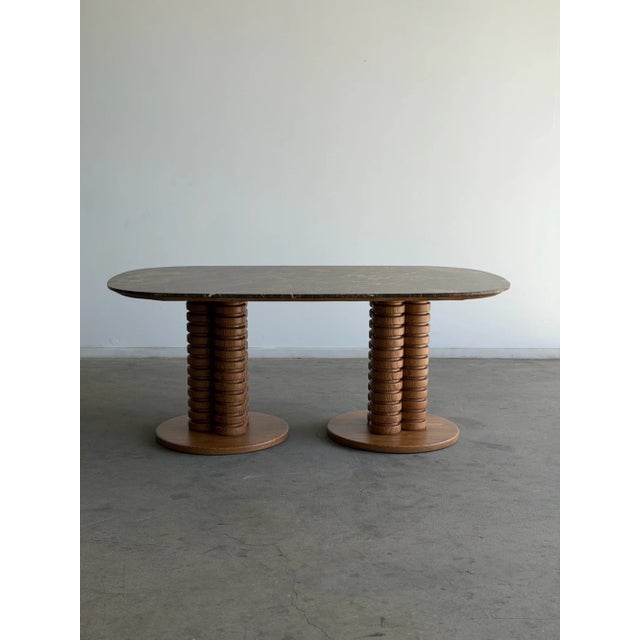 Vintage Marble Top With Sculptural Oak Base For Sale In Los Angeles - Image 6 of 12