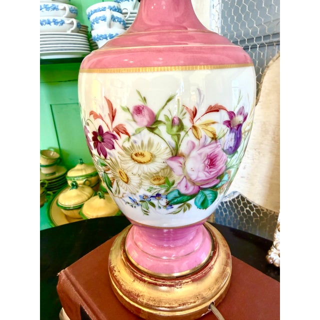 Antique French Pink Opaline Floral Lamp For Sale - Image 12 of 18