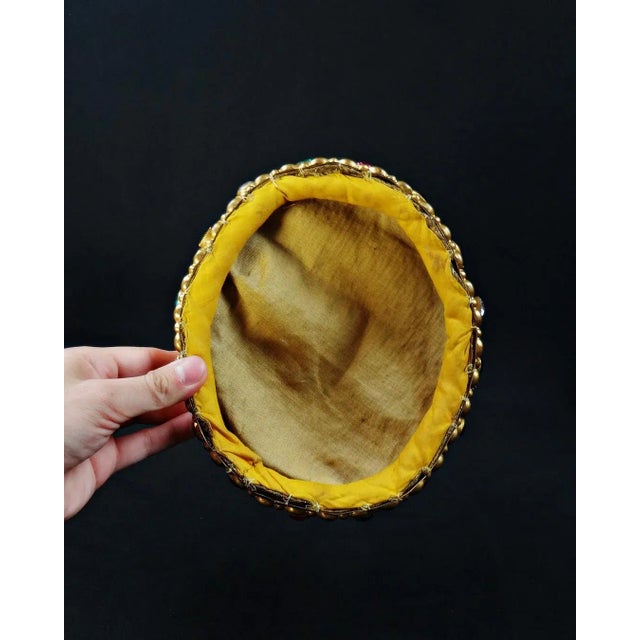 Large Crown of the Virgin in Gilded Brass and Colored Glass Cabochon, 19th Century For Sale - Image 6 of 17