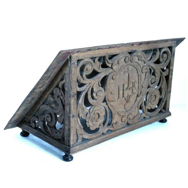 Antique English Gothic Revival Painted Oak Table-Top Bible/Book Stand For Sale - Image 4 of 5
