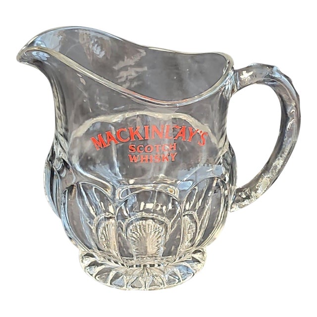 Vintage English Mackinlay's Scotch Glass Pub Water Pitcher For Sale