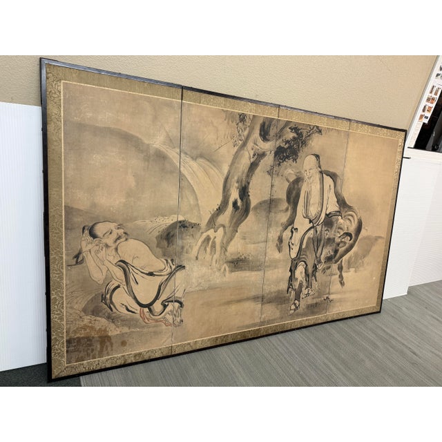 Design Plus Gallery presents a Taoist Themed Japanese Byobu/Screen. with a Taoist theme features hand-painted scenes of...