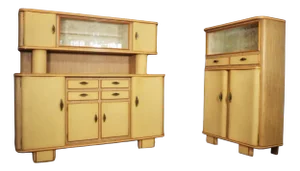 Highboards in Honeycombed Beech, 1950s, Set of 2