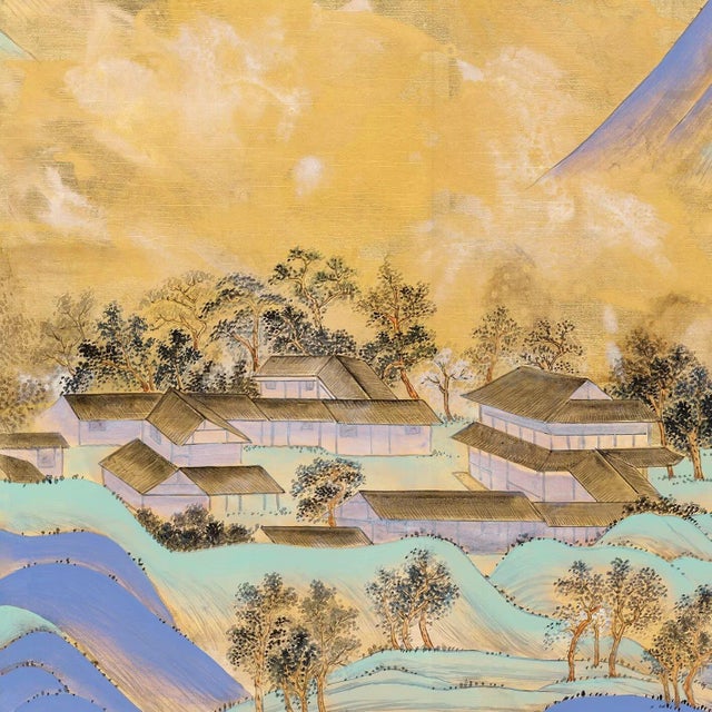 Paper 36" * H108"/Panel * 5ps, Mustard-Yellow a Thousand Li of Rivers and Mountains Wallpaper, Chinese-Style Wallpaper Mural, 5 Panels For Sale - Image 7 of 8