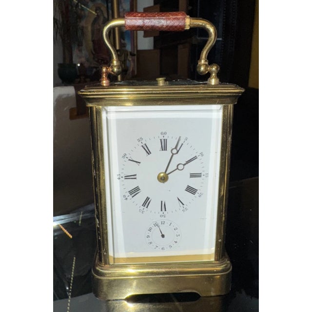 French 19th Century French Repeater Carriage Clock With Leather Handle For Sale - Image 3 of 9