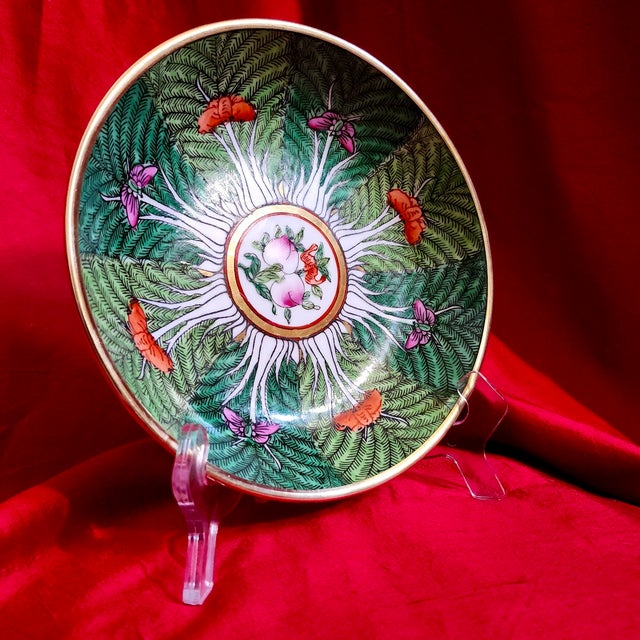 Final Clearance Horchow Neiman Marcus Signed Brass Cabbage Butterfly Famille Rose Dish 1970s For Sale - Image 15 of 18