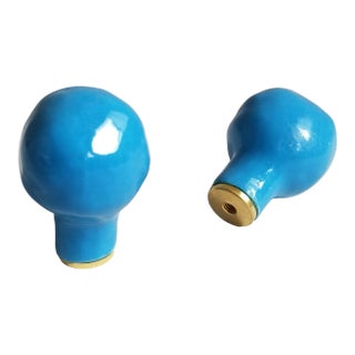 Large Modern Blue Ceramic Finials - a Pair For Sale