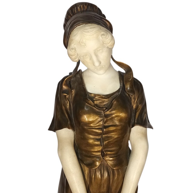 Large Art Deco Bronze and Carved Marble Sculpture of a Water Carrier by Dominique Alonzo (58 Cm) For Sale - Image 11 of 12
