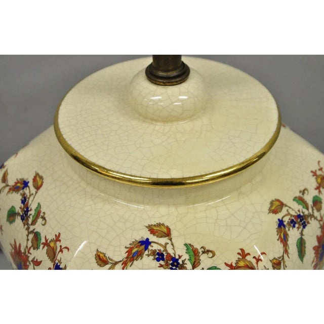 Vintage Oriental Porcelain Hexagonal Flower Decorated Ginger Jar Table Lamp For Sale In Philadelphia - Image 6 of 12