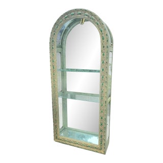 Rare Massive Vintage Serge Roche Carved Arched Glass 5 Shelf Palm Beach Regency Etagere China Cabinet For Sale