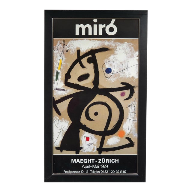 Original 1979 Jean Miró Limited Edition Exhibition Lithograph, Galerie Maeght Zurich- Custom Framed. For Sale