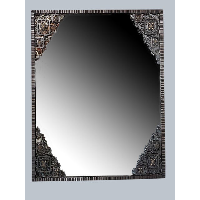 Magnificent Hand Hammered Iron & Brass Inlaid French Art Deco Mirror For Sale - Image 17 of 17
