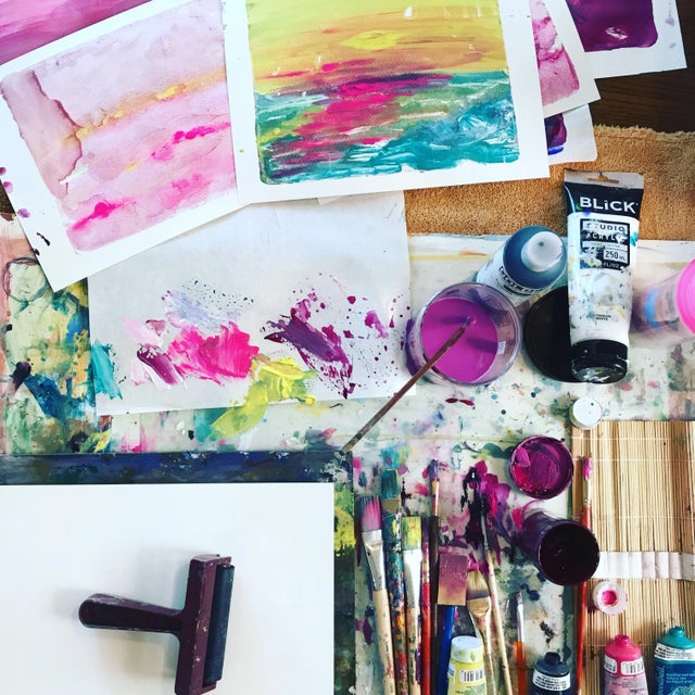 Paper "Purple Tide" Abstract Expressionist Monotype Painting For Sale - Image 7 of 7