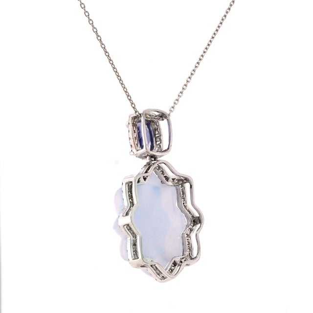 Chalcedony, Diamond and Tanzanite Platinum Pendant Necklace - Fei Liu For Sale - Image 4 of 5