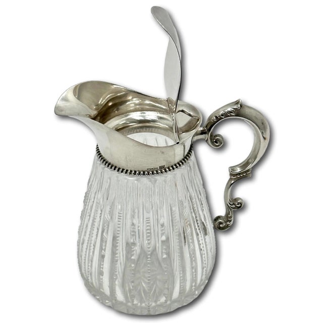 Victorian 1890s American Antique Victorian "Brilliant" Hand Cut Crystal & Sterling Silver Mounted Maple Syrup Pitcher For Sale - Image 3 of 12