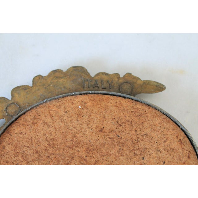 Italian Ornate Brass Oval Frame Floral Print Wall Hanging For Sale - Image 4 of 5