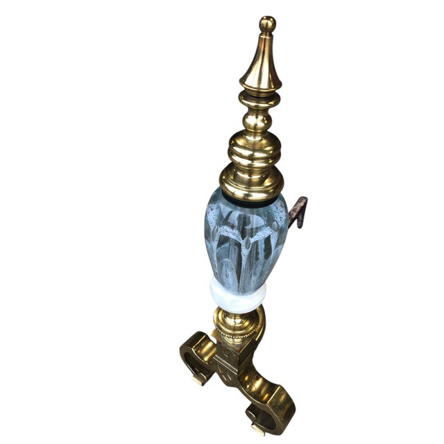 Pair of St Clair Glass and Brass Andirons For Sale - Image 4 of 11