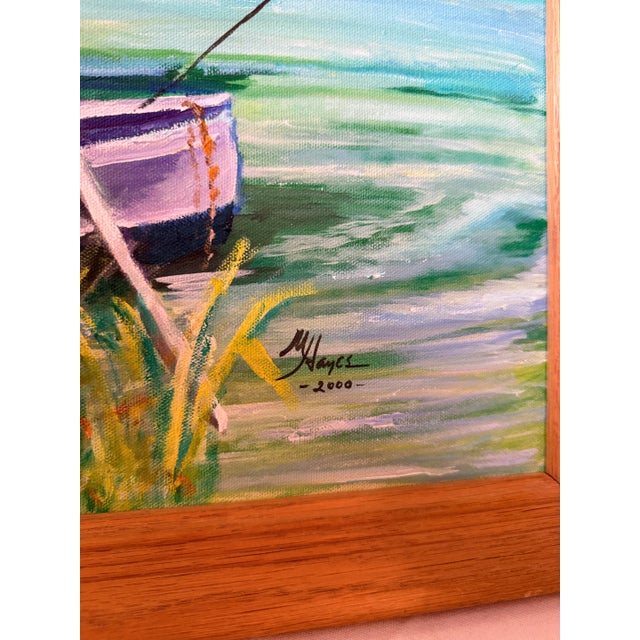 American “Marilyn & Mark Fishing” Original Oil Painting by Mellye Hayes, 2000 - Framed Lakeside Scene For Sale - Image 3 of 6