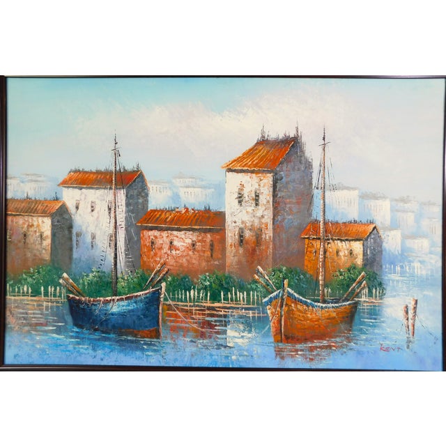 1970s Mid Century Original "Kent" Nautical Boat Seascape Oil on Canvas Framed Painting For Sale - Image 5 of 11