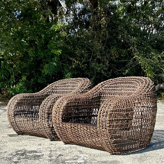 Vintage Coastal Kenneth Cobonpue Woven Rattan and a Jute Lounge Chairs - a Pair For Sale - Image 10 of 11