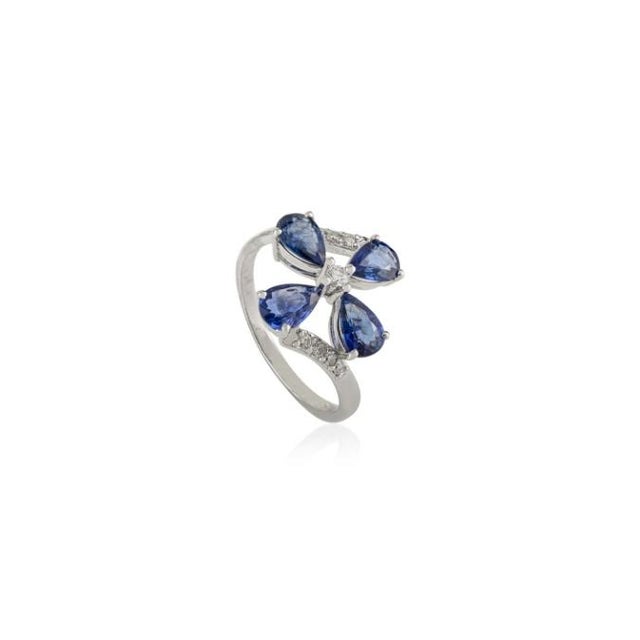 14k Gold 1.58 Ct Floral Sapphire Diamond Bypass Art Deco Ring Size 5.5 For Sale - Image 4 of 15