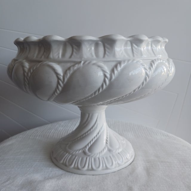 Mid-Century Italian Handblown Art Glass Fruit & Vintage Ceramic Pedestal Compote Centerpiece Set - 7 Pieces For Sale In Tampa - Image 6 of 11