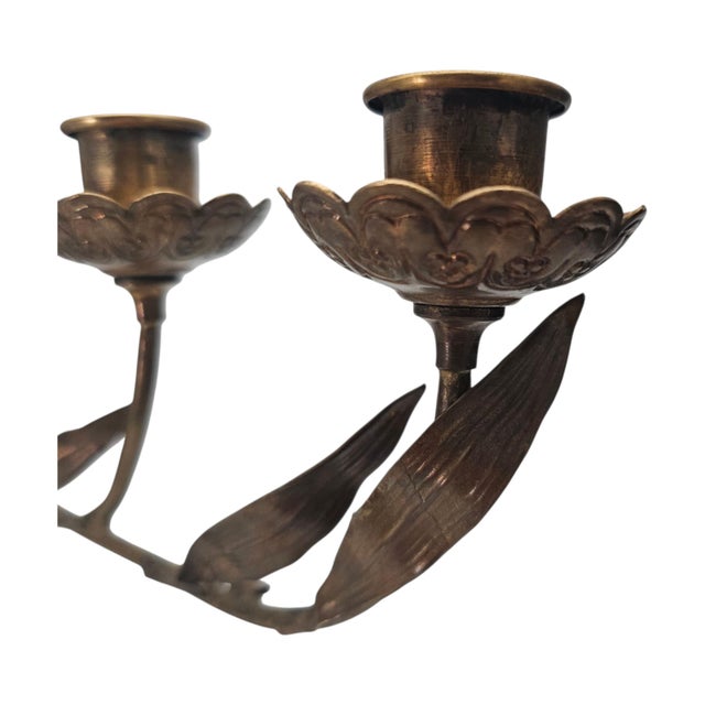 Brass French Art Nouveau Brass Lily Botanical Candelabra, 5-Light, Early 20th Century 15" For Sale - Image 8 of 10