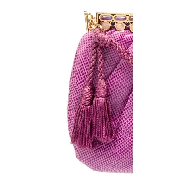 Metal 1990s Judith Leiber Karung Snakeskin Amethyst Rose Quartz Gemstones Day Evening Shoulder Handbag For Sale - Image 7 of 10