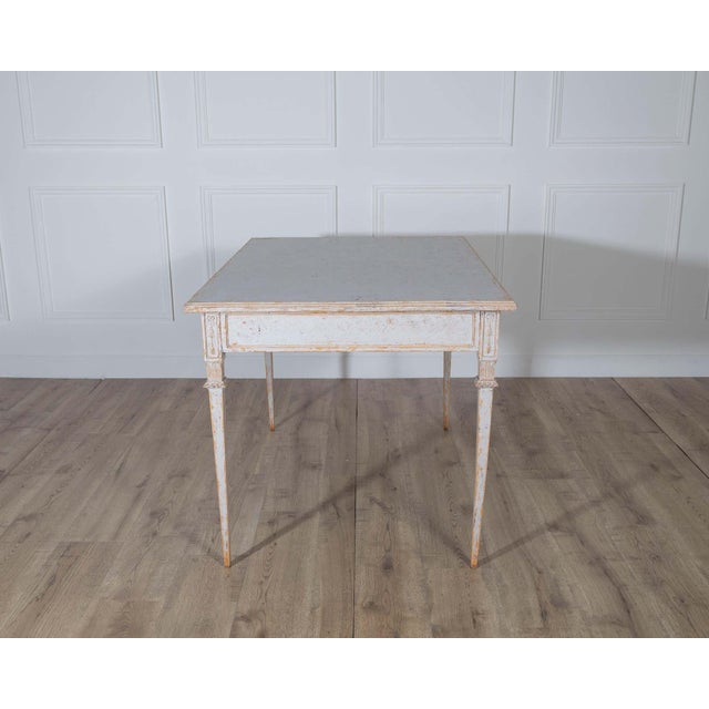 Gustavian (Swedish) 19th Century Pair of Gustavian Style Painted Tables, Repainted in Light Gray For Sale - Image 3 of 14