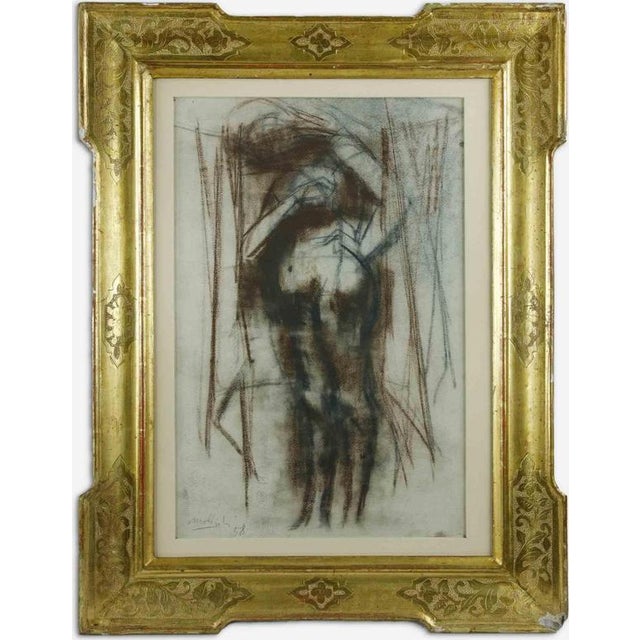 Carlo Mattioli, Nude, 1958, Pastel Drawing on Canvas, Framed For Sale - Image 4 of 4
