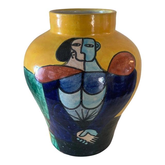 Vintage Mexican Talavera Abstract Art Vase For Sale