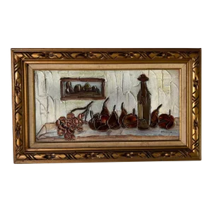 70's Roger Etienne Still Life Original Mixed Media Painting, Framed