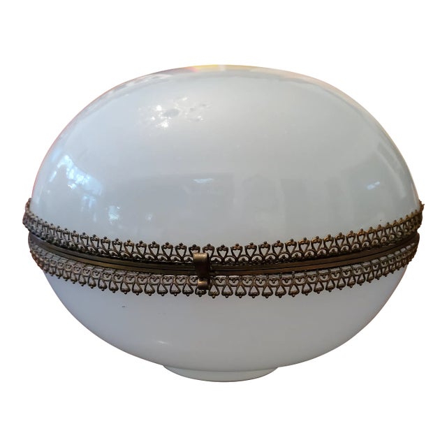 Antique Baccarat Style Large Egg Opaline Jewel Box Casket For Sale