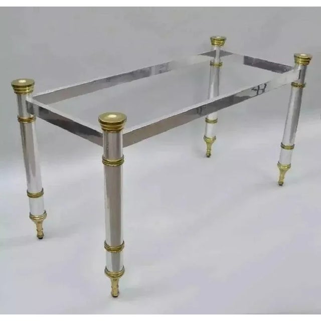 Vintage Maison Jansen Style Hollywood Regency Chrome & Brass Console Table Base. Item features a steel frame, brass...