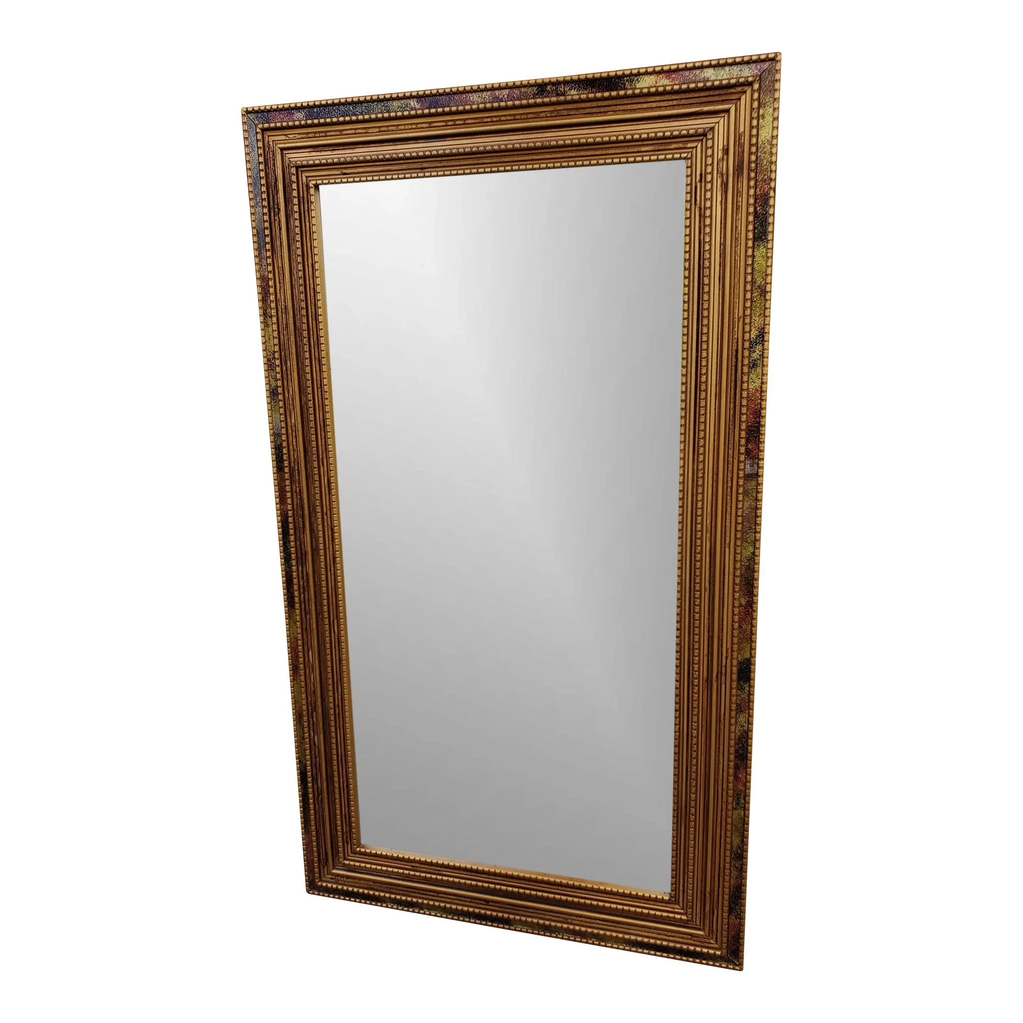 1980s Windsor Art Gilt Frame Wall Mirror With Colored Art Glass