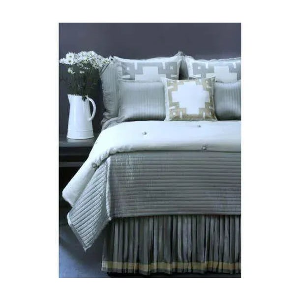 Silk Charmeuse Knife-Pleat Queen Bed Skirt With Pins, New, Slate Teal and Sand For Sale - Image 4 of 5