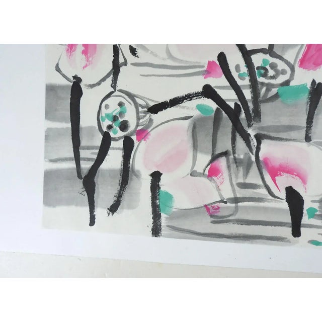 Late 20th Century Water Lotus Blossom Painting in the Style of Wu Guanzhong For Sale - Image 5 of 8