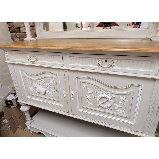 19th Century Gustavian-Style Swedish Painted Buffet With Carved Detail and Mirror Hutch For Sale - Image 10 of 11
