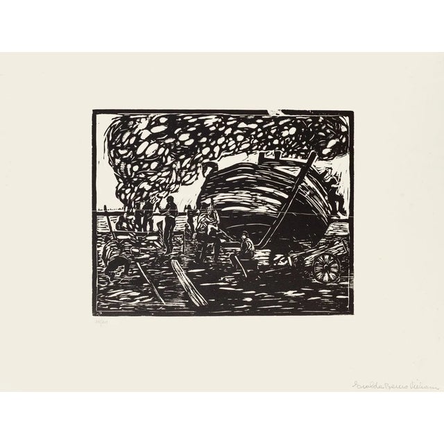 Workers on the Seaside - Original Woodcut by Giuseppe Viviani - 1926 1926 For Sale